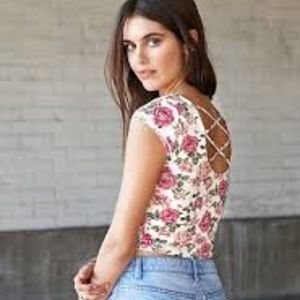 Forever 21 Floral Crop Top w/ Criss Cross